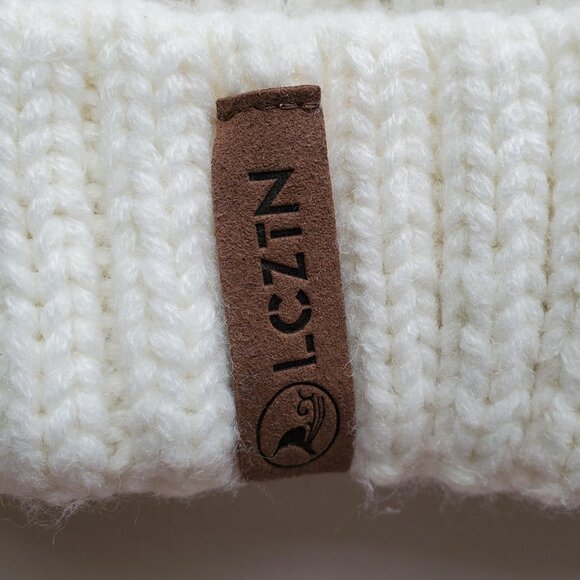 LCZTN White Cable Knit Fleece Lined Pom Beanie Cap OS - Picture 8 of 11